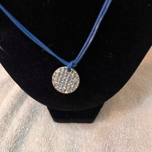 Lia Sophia Sparkling Silver Pendant on Blue Necklace